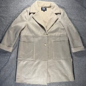 Frye Women's Lily Faux Shearling Button Front Long Coat Size Extra Large XL